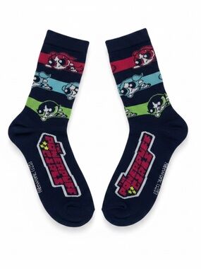 Powerpuff Girls Navy Crew Socks - Girls Character Stripe